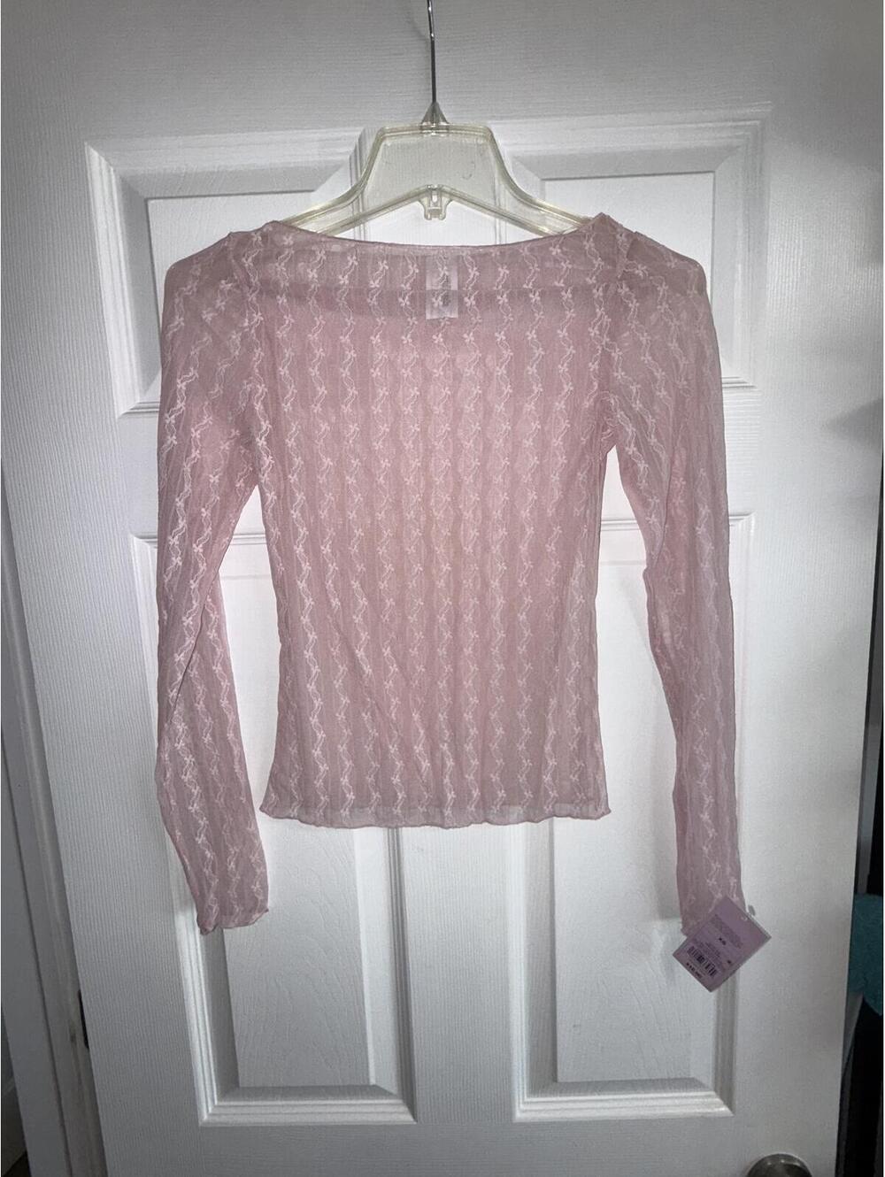 Wild Fable Light Pink Sheer Lace Long‑Sleeve Top – Size XS